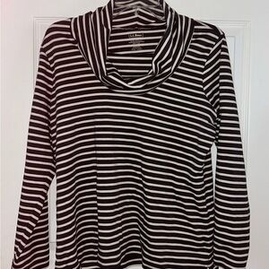 L.L. Bean Women's Gray and White Striped Cowl Neck Medium